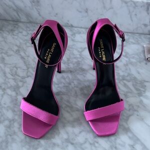 Saint Laurent Fuchsia Satin Ankle-Strap Heels